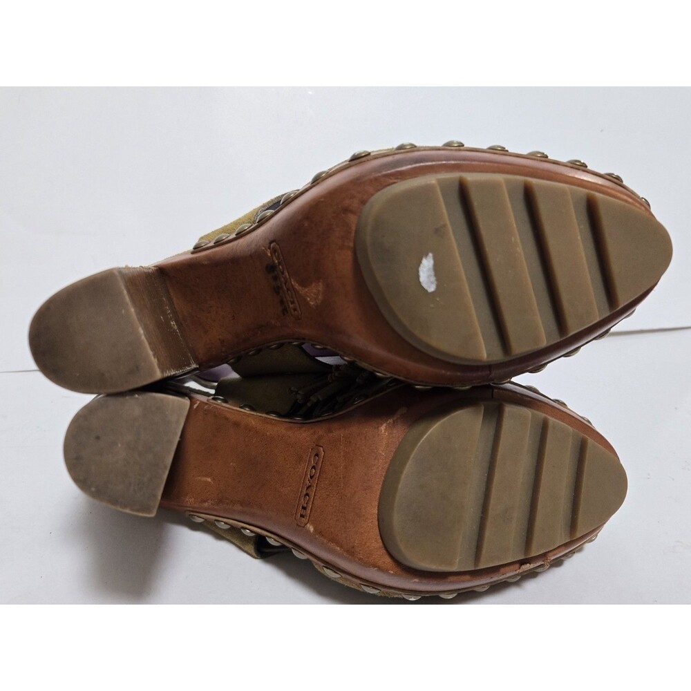 Coach Heels Womens 8.5 B Poppy Rena Brown Suede Studded Platform Clogs - Picture 6 of 8